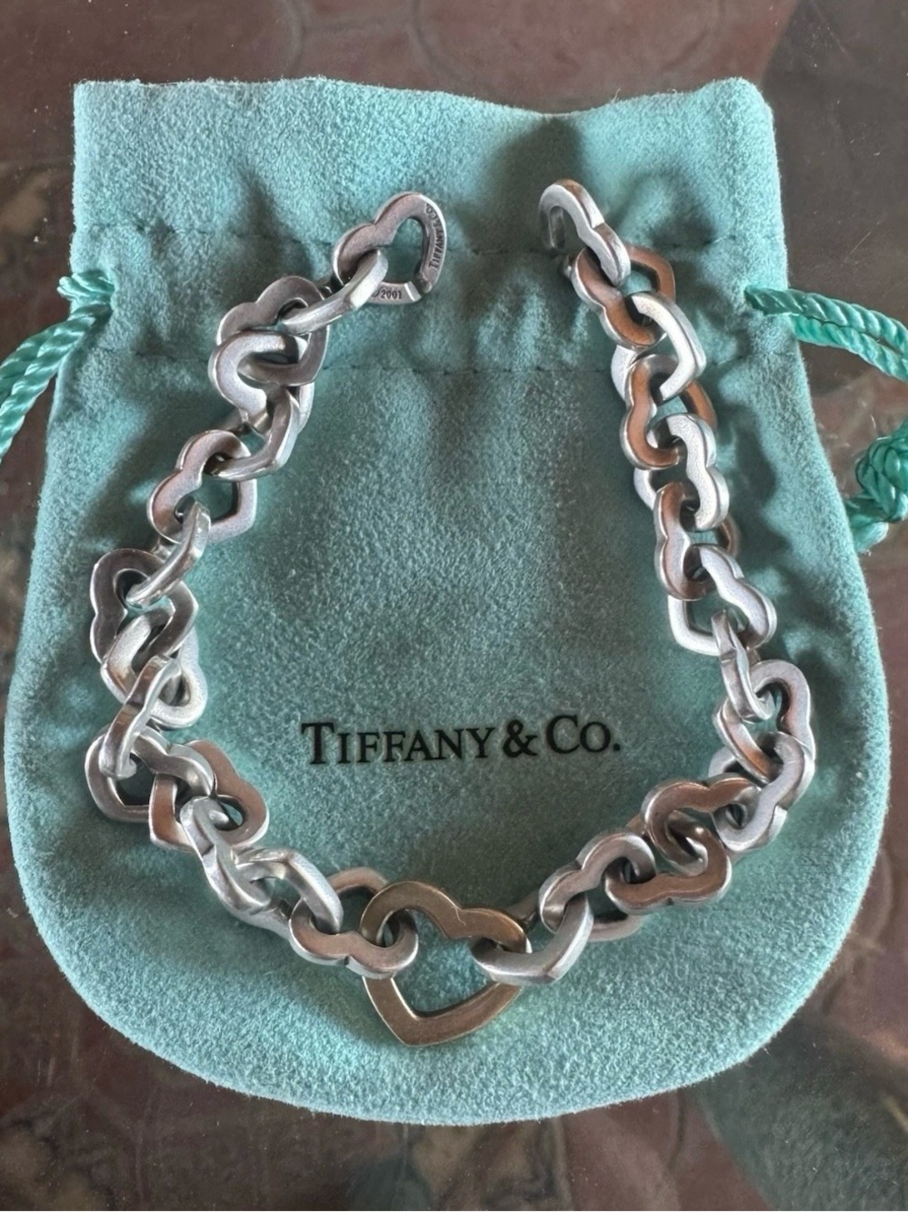 Tiffany & Co. Sterling Silver and 18K Gold Heart-Link Bracelet Chunky 8 1/2 Inch